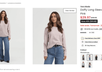 Myer: Vero Moda Doffy Long Sleeve Pullover in Pink – 40% Off, $29.97